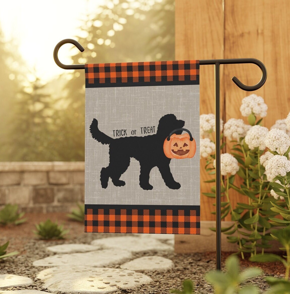 Doodle Dog Halloween Home & Garden Flag Banner - Doodle Fall Decor, Doodle Mom/Dad Gift, Goldendoodle, Bernedoodle, Aussiedoodle a