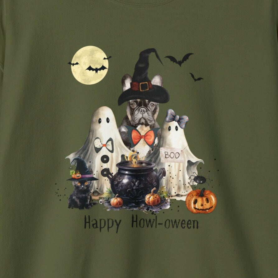 Frenchie French Bulldog Dog Halloween Sweatshirt - Frenchie Mom Gift, Trick or Treat Ghost and Witch Shirt French Bulldog