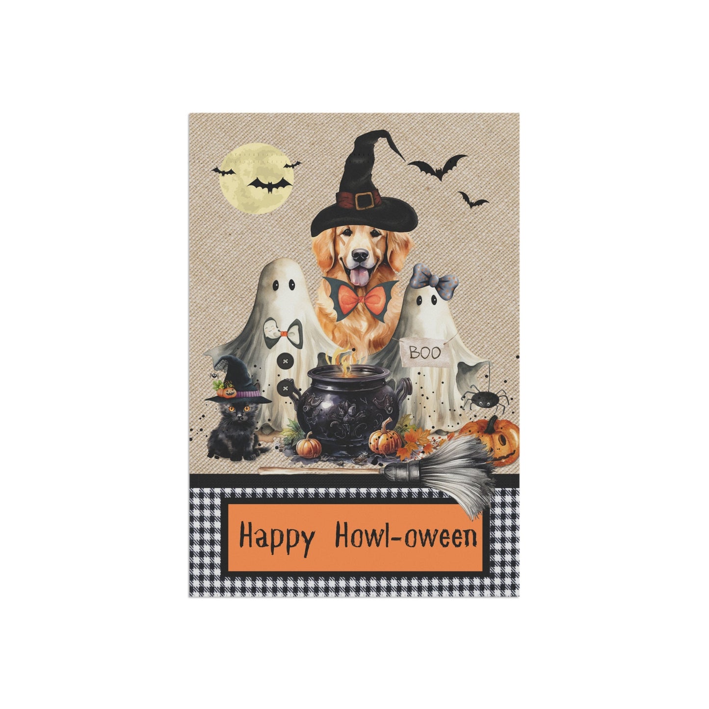 Golden Retriever Dog Halloween Fall Garden - House Flag, Double-sided Banner, Spooky Doodle Dog Flag, Retriever Mom Gift