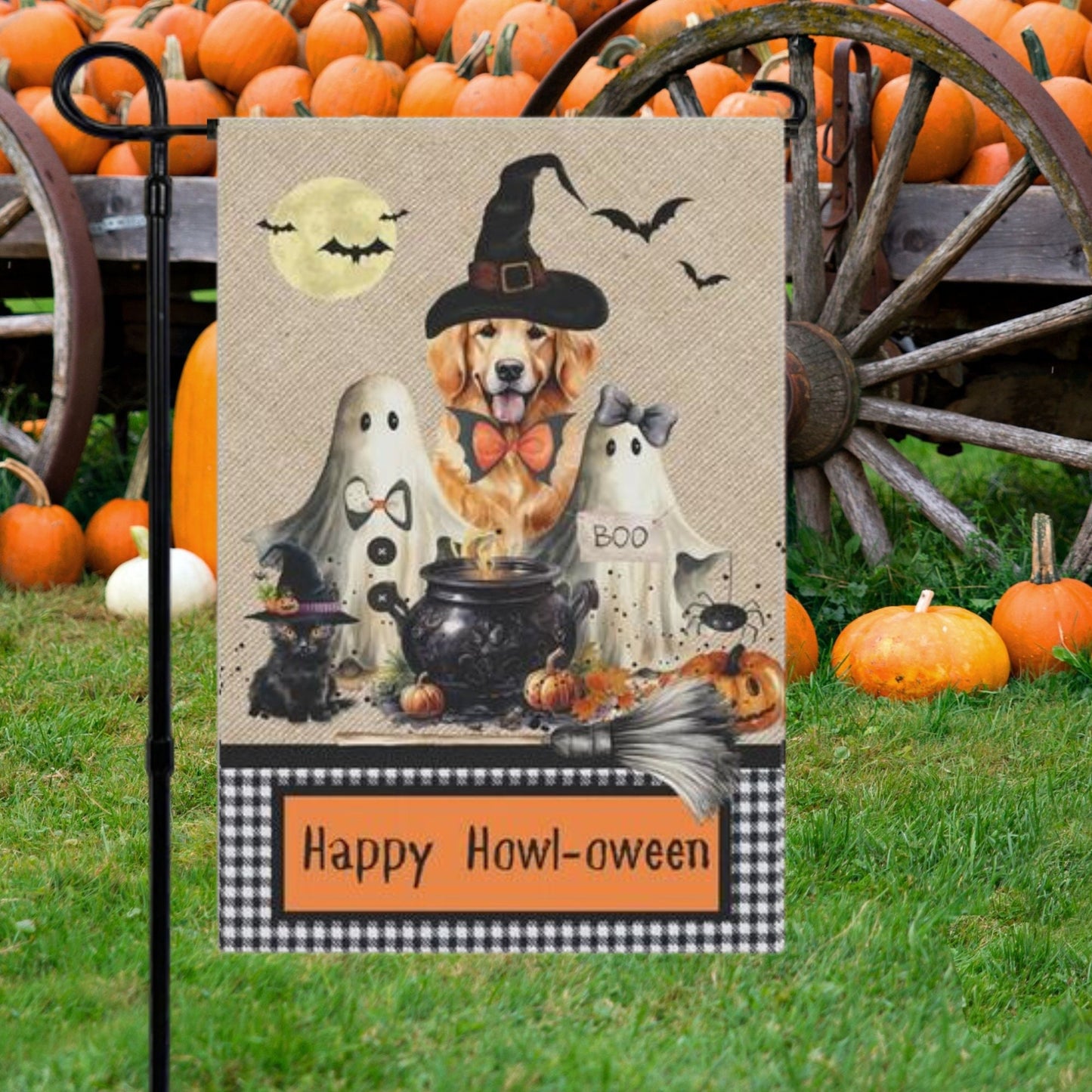 Golden Retriever Dog Halloween Fall Garden - House Flag, Double-sided Banner, Spooky Doodle Dog Flag, Retriever Mom Gift