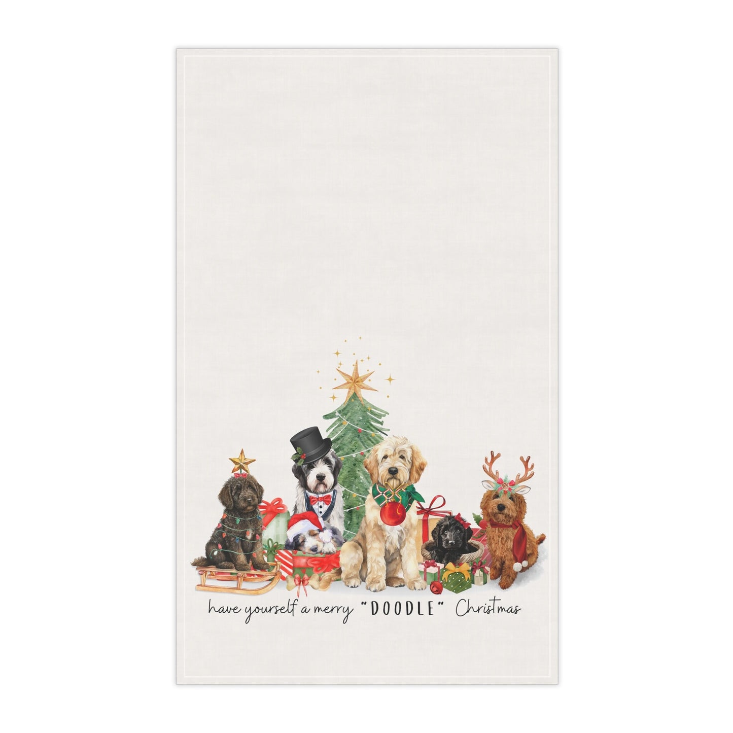 Doodle Dog Christmas Kitchen Towel - Doodle Dog Mom Dad Christmas Gift, Goldendoodle, Labradoodle, Bernedoodle, Sheepadoodle, Cock