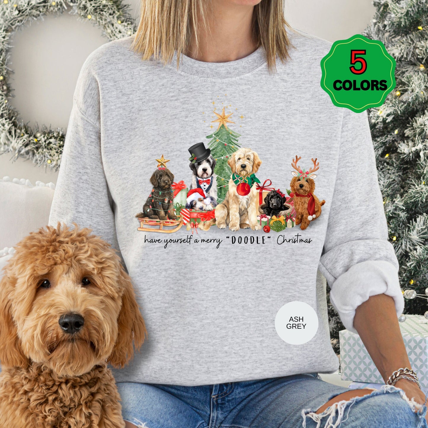 Doodle Dogs Christmas Sweatshirt - Doodle Dog Mom Gift, Bernedoodle, Goldendoodle, Labradoodle, Aussiedoodle, Sheepadoodle, Cockap