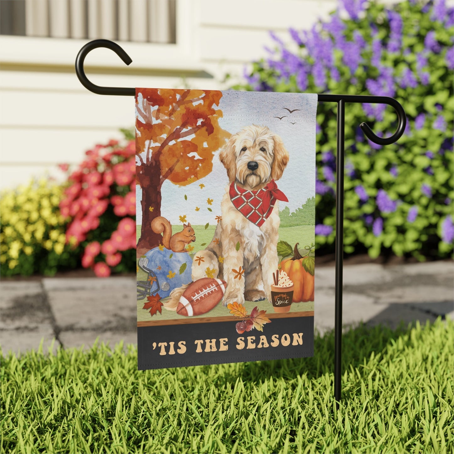 Goldendoodle Fall Garden Flag - Football, Pumpkin Spice, Doodle Dog Flag, Goldendoodle, Labradoodle Mom Gift