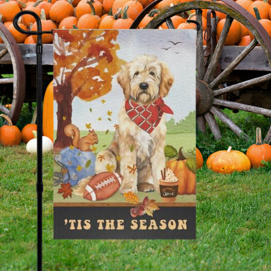 Goldendoodle Fall Garden Flag - Football, Pumpkin Spice, Doodle Dog Flag, Goldendoodle, Labradoodle Mom Gift