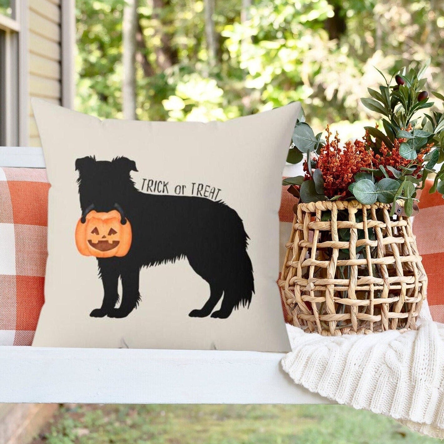 Border Collie Dog Halloween Silhouette Pillow - Border Collie Mom or Dad Gift, Border Collie Halloween Home Decor