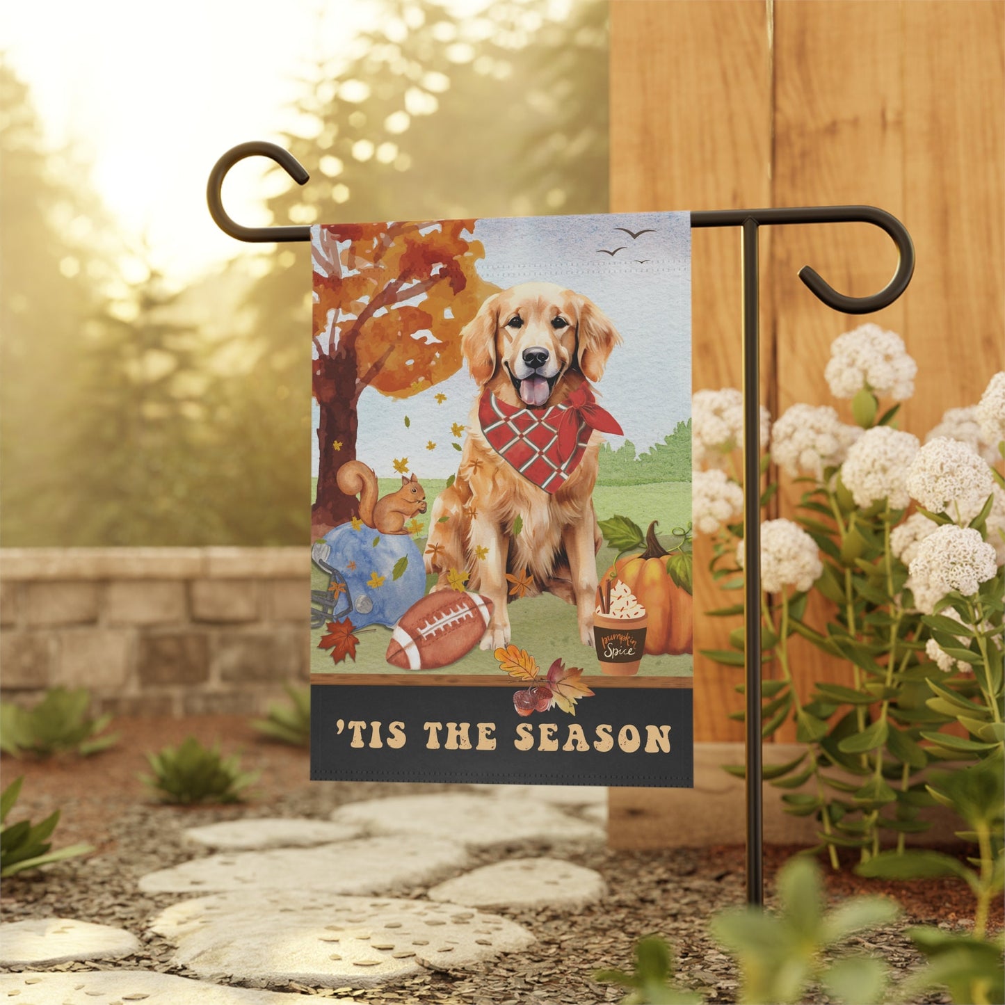 Golden Retriever Fall Garden Flag - Football, Pumpkin Spice, Retriever Dog Flag, Golden Retriever Mom Gift