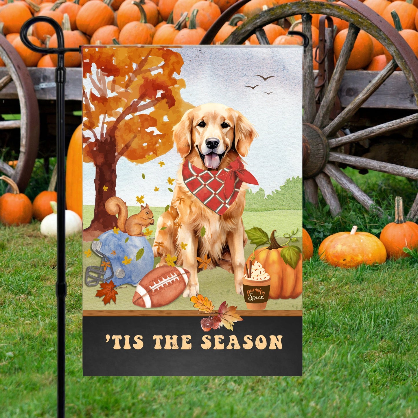 Golden Retriever Fall Garden Flag - Football, Pumpkin Spice, Retriever Dog Flag, Golden Retriever Mom Gift