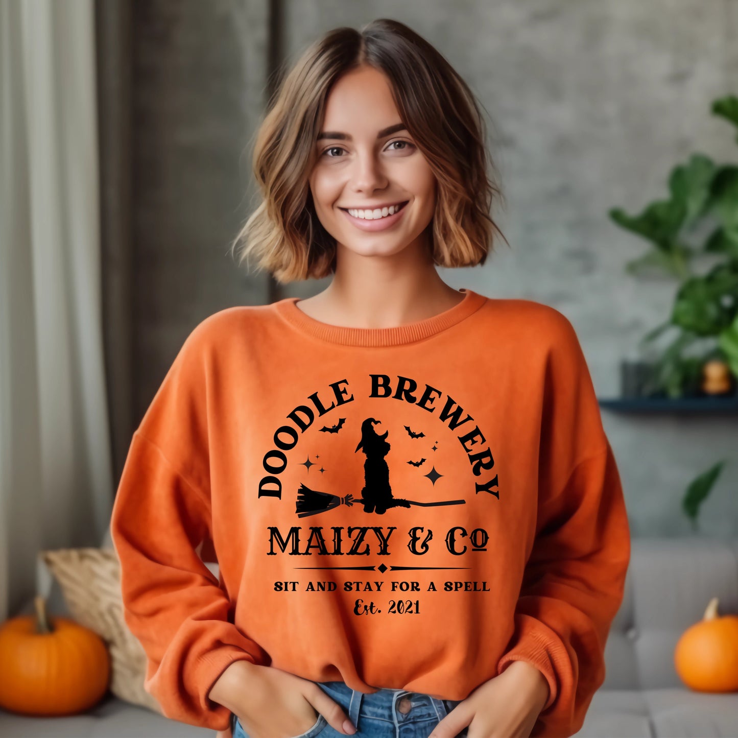 Personalized Doodle Dog Halloween Brewery Sweatshirt - Perfect Gift for Doodle Moms and Dads, Goldendoodle, Labradoodle, Bernedood