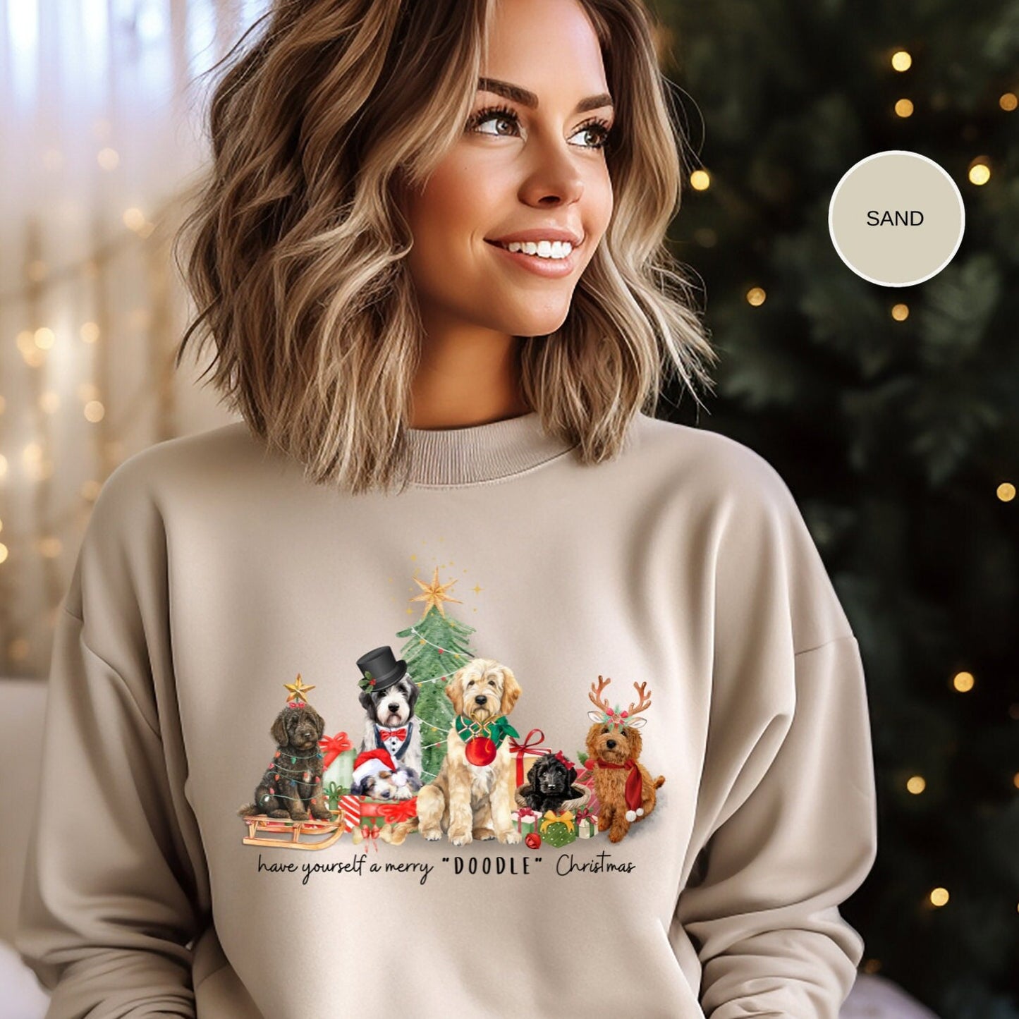 Doodle Dogs Christmas Sweatshirt - Doodle Dog Mom Gift, Bernedoodle, Goldendoodle, Labradoodle, Aussiedoodle, Sheepadoodle, Cockap