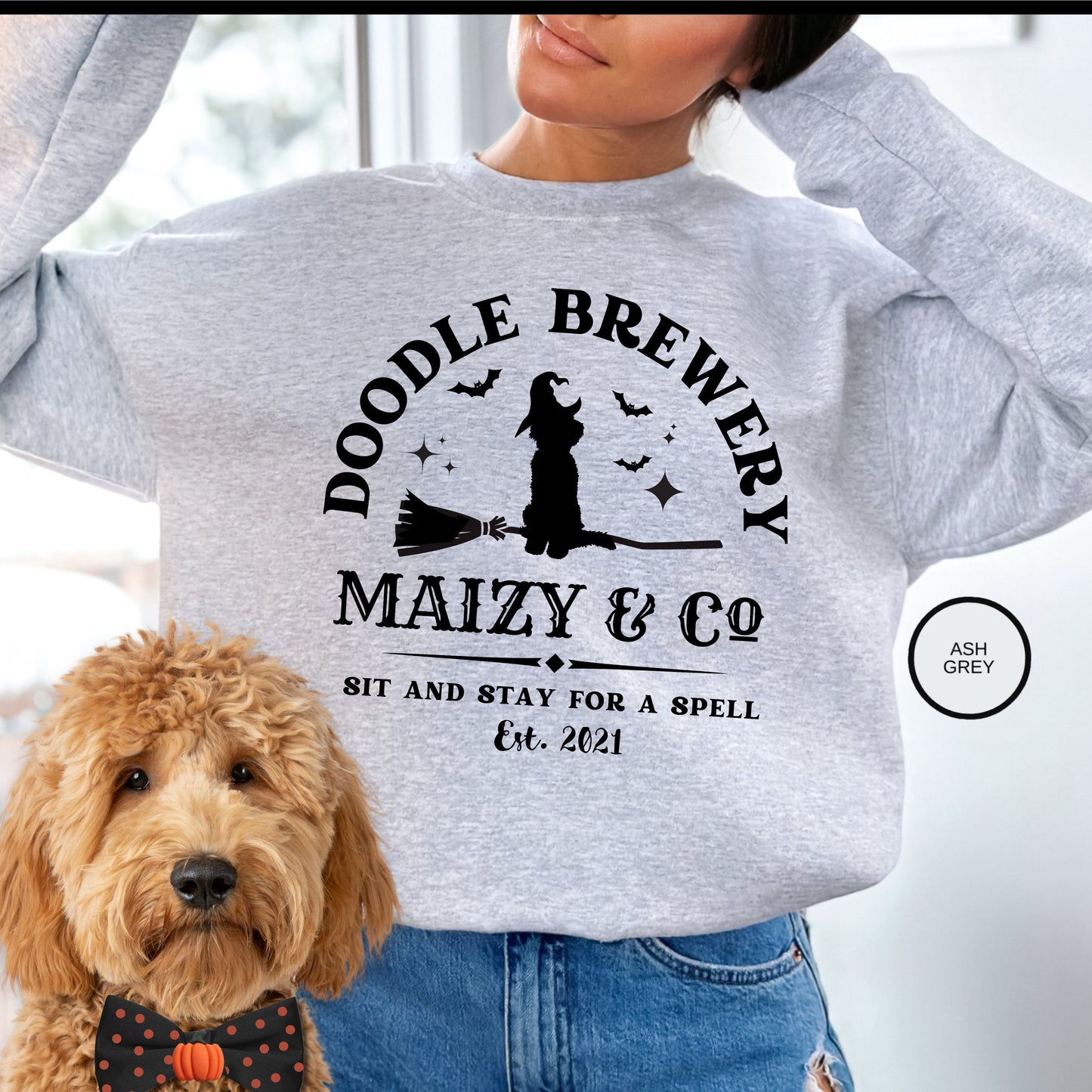 Personalized Doodle Dog Halloween Brewery Sweatshirt - Perfect Gift for Doodle Moms and Dads, Goldendoodle, Labradoodle, Bernedood