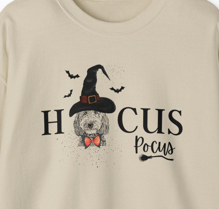 Hocus Pocus Doodle Dog Halloween Sweatshirt - Funny Halloween Dog Mom Shirt, Goldendoodle, Bernedoodle, Labradoodle Etc.