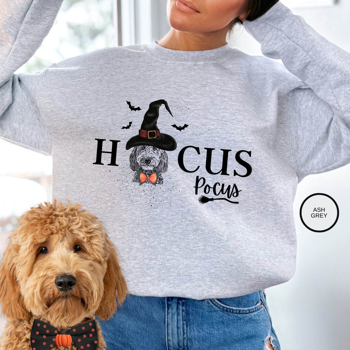 Hocus Pocus Doodle Dog Halloween Sweatshirt - Funny Halloween Dog Mom Shirt, Goldendoodle, Bernedoodle, Labradoodle Etc.