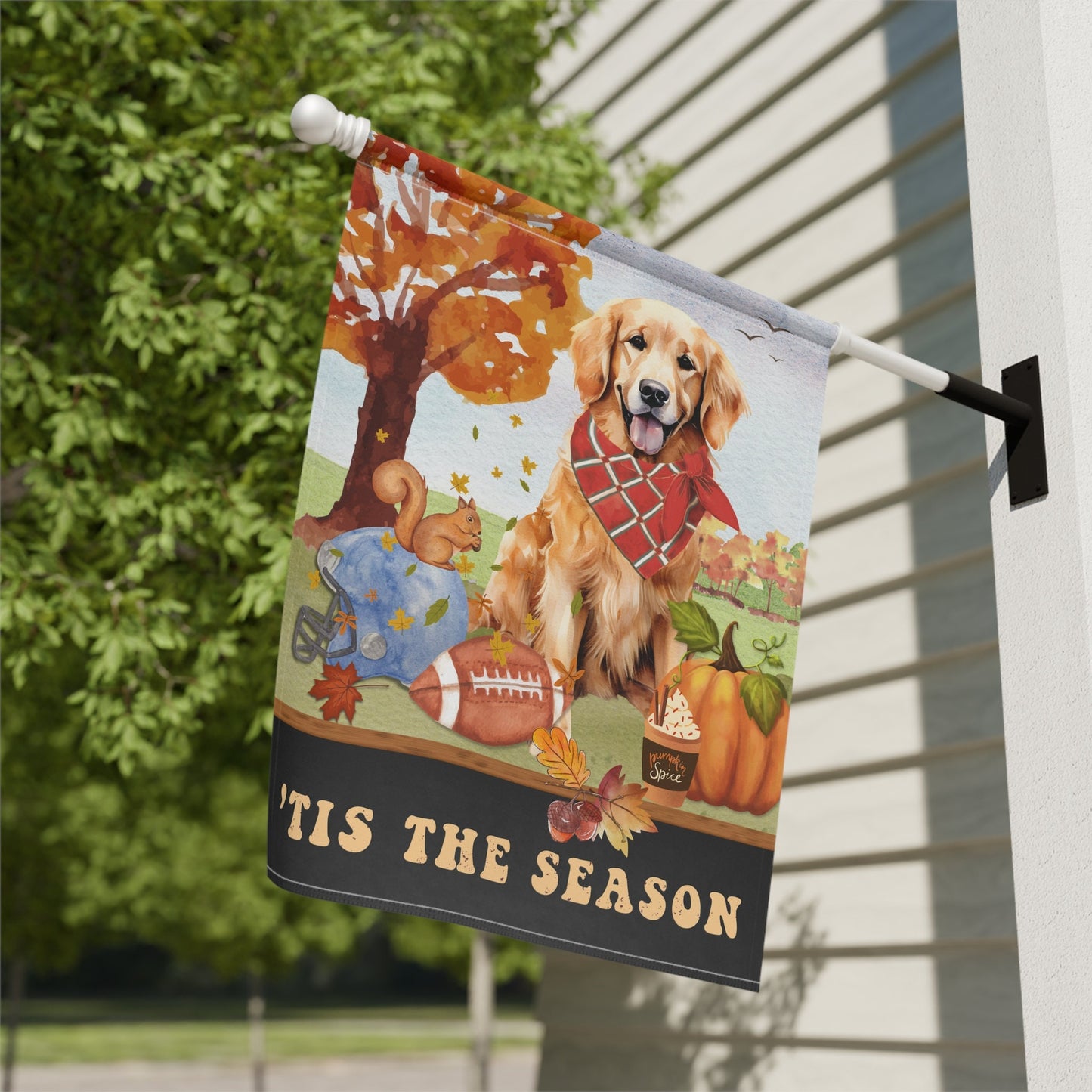 Golden Retriever Dog Fall Flag - Banner, Golden Retriever House Flag, Retriever Mom Gift, Pumpkin Spice, Football, Pole Not Includ