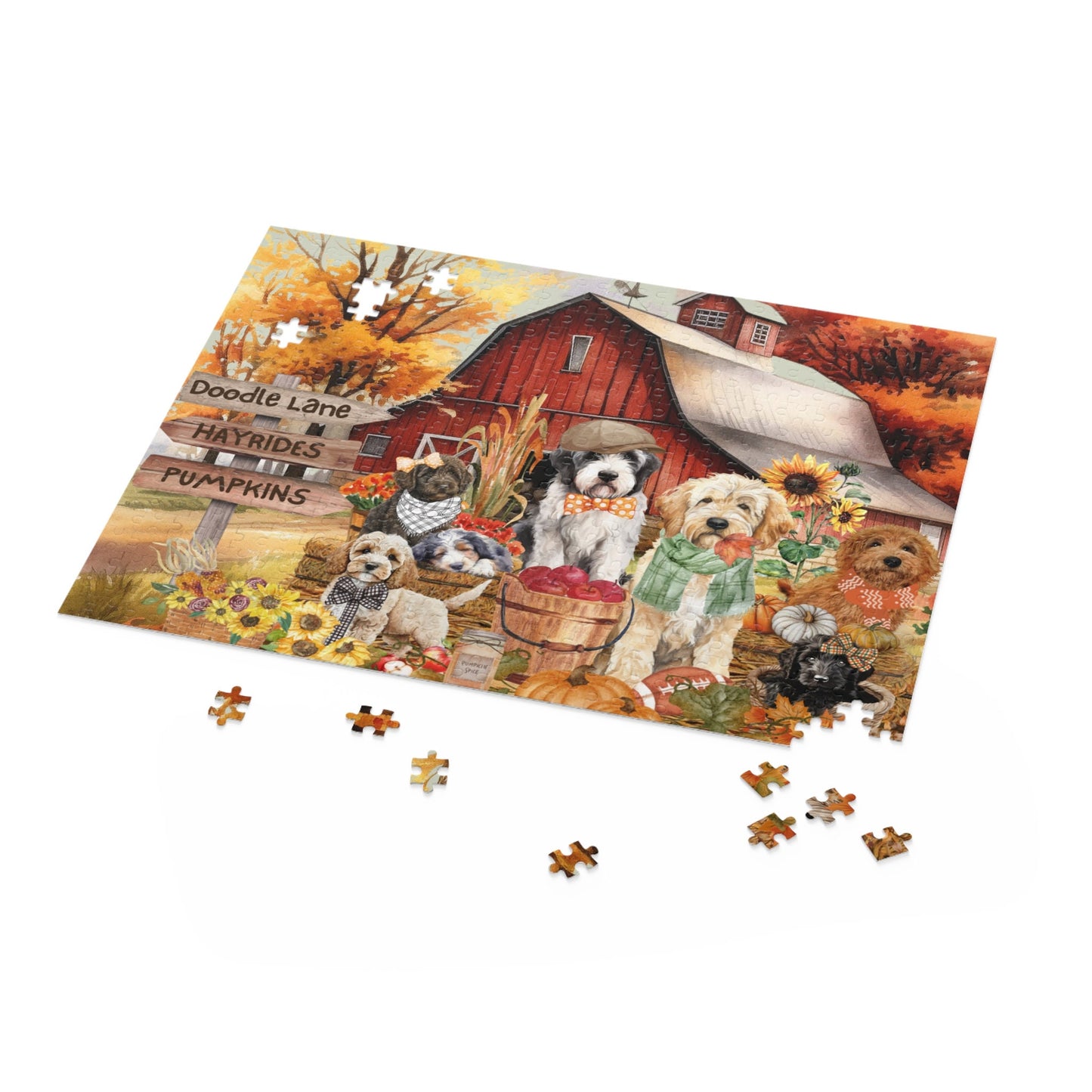 Doodle Dog Fall Autumn Gift Puzzle (120 - 252, 500-Piece) Perfect Gift for All Doodle Lovers, Pet Sitters, Groomers Gift Box Inclu