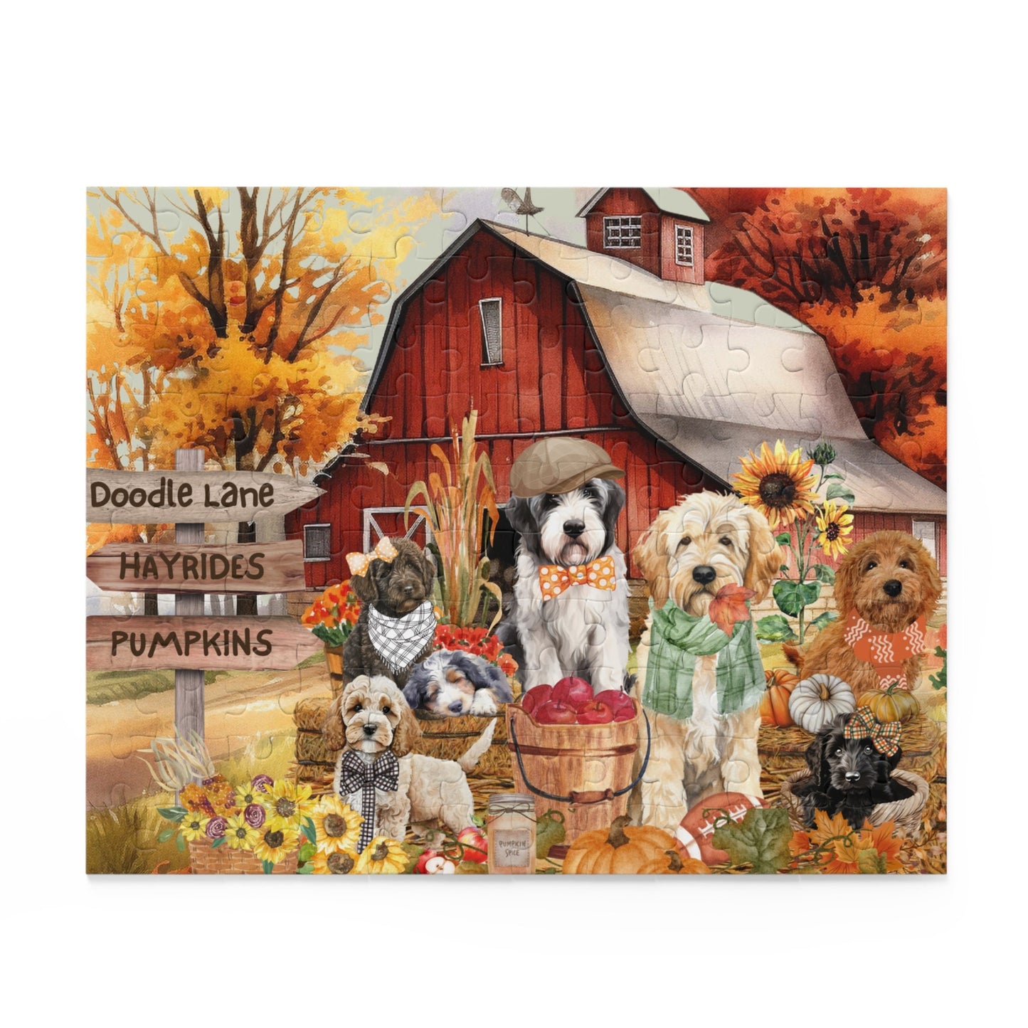 Doodle Dog Fall Autumn Gift Puzzle (120 - 252, 500-Piece) Perfect Gift for All Doodle Lovers, Pet Sitters, Groomers Gift Box Inclu