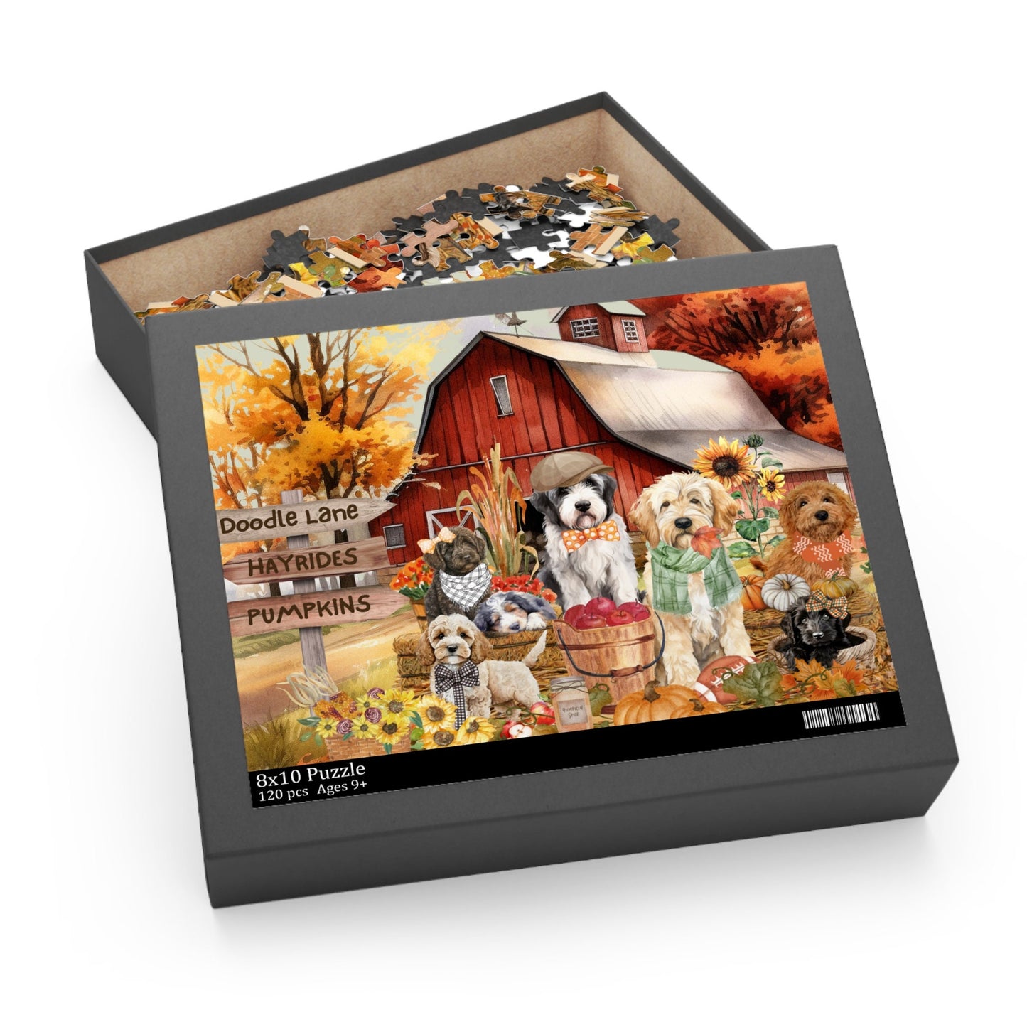 Doodle Dog Fall Autumn Gift Puzzle (120 - 252, 500-Piece) Perfect Gift for All Doodle Lovers, Pet Sitters, Groomers Gift Box Inclu