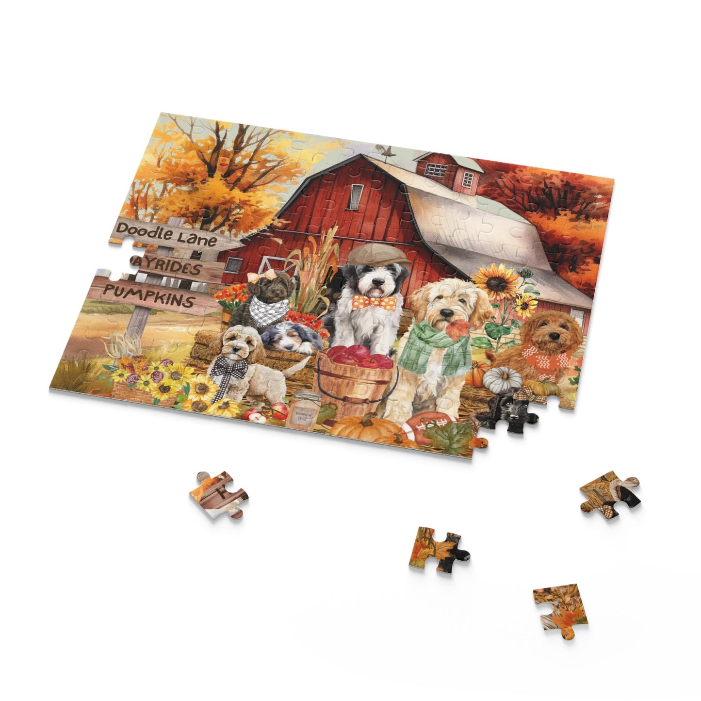 Doodle Dog Fall Autumn Gift Puzzle (120 - 252, 500-Piece) Perfect Gift for All Doodle Lovers, Pet Sitters, Groomers Gift Box Inclu