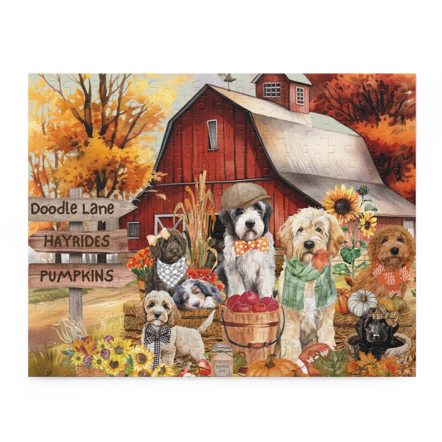 Doodle Dog Fall Autumn Gift Puzzle (120 - 252, 500-Piece) Perfect Gift for All Doodle Lovers, Pet Sitters, Groomers Gift Box Inclu