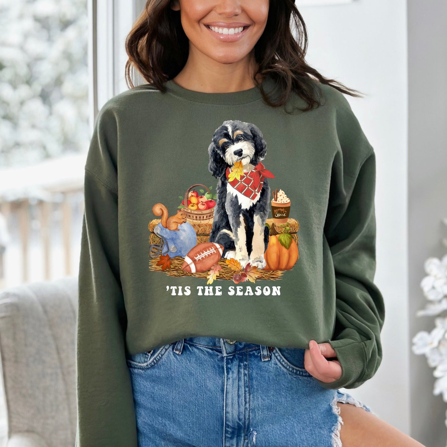 Bernedoodle Dog Fall Sweatshirt - Bernedoodle, Football, Pumpkin Spice, Doodle Mom Shirt, Autumn Doodle Dog Shirt