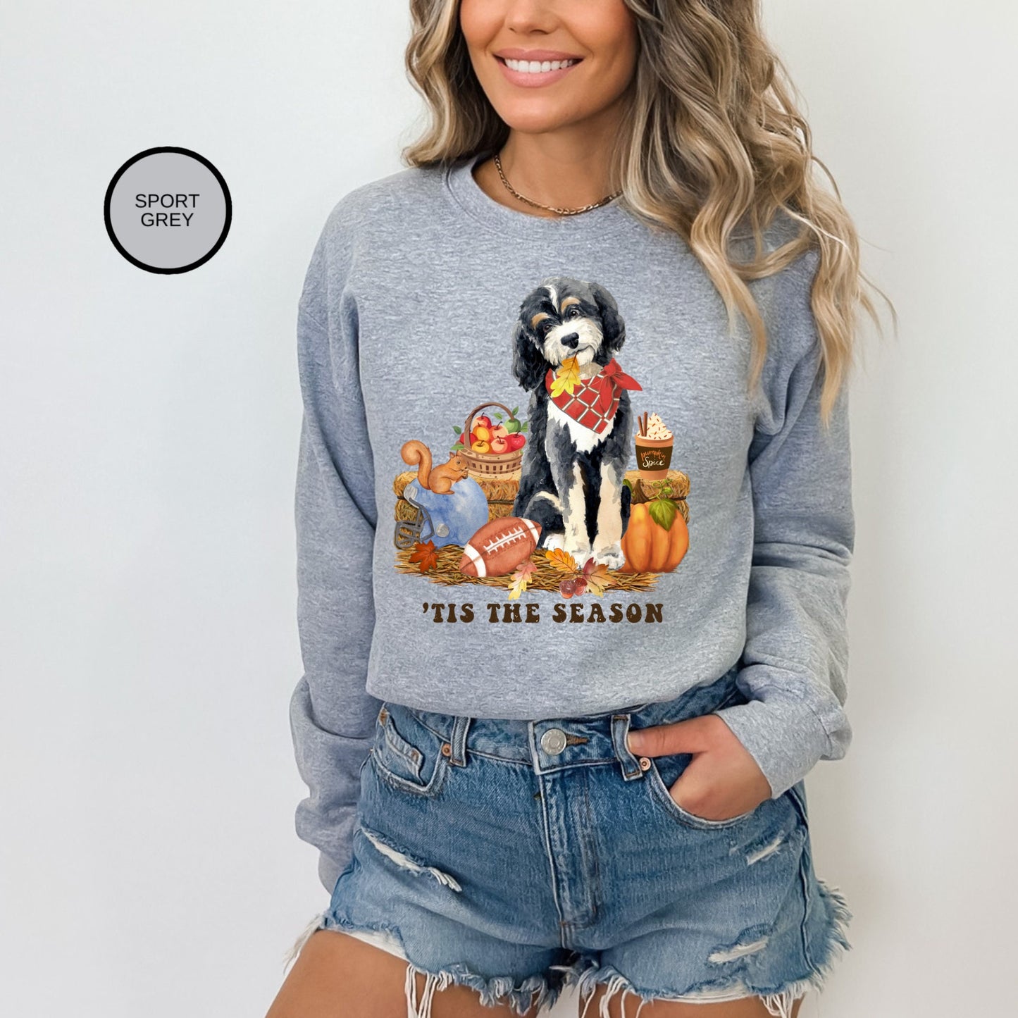 Bernedoodle Dog Fall Sweatshirt - Bernedoodle, Football, Pumpkin Spice, Doodle Mom Shirt, Autumn Doodle Dog Shirt