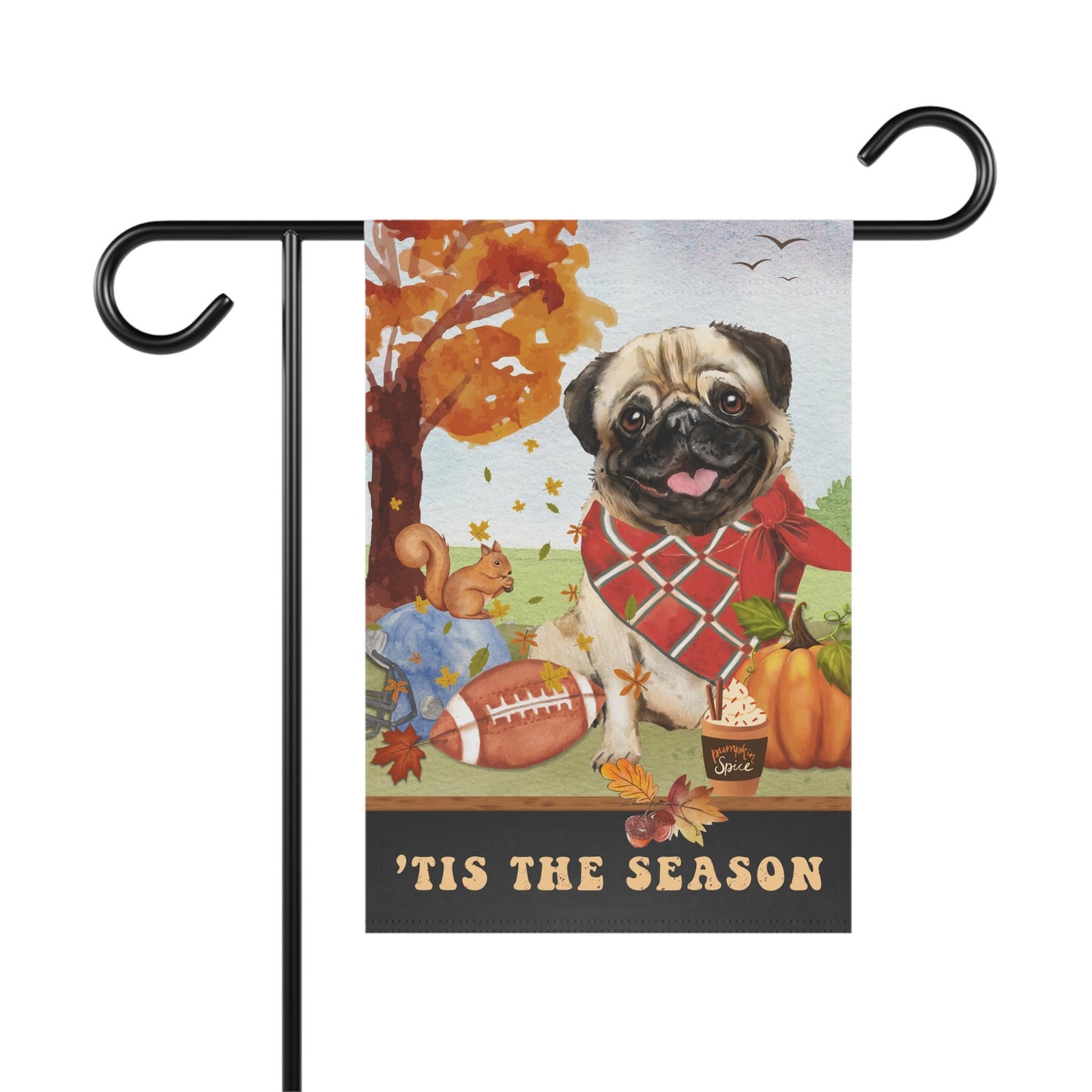 Pug Dog Fall Garden Flag - Football, Pumpkin Spice, Pug Mom Gift, Pug Lover Home Decor Halloween, Autumn