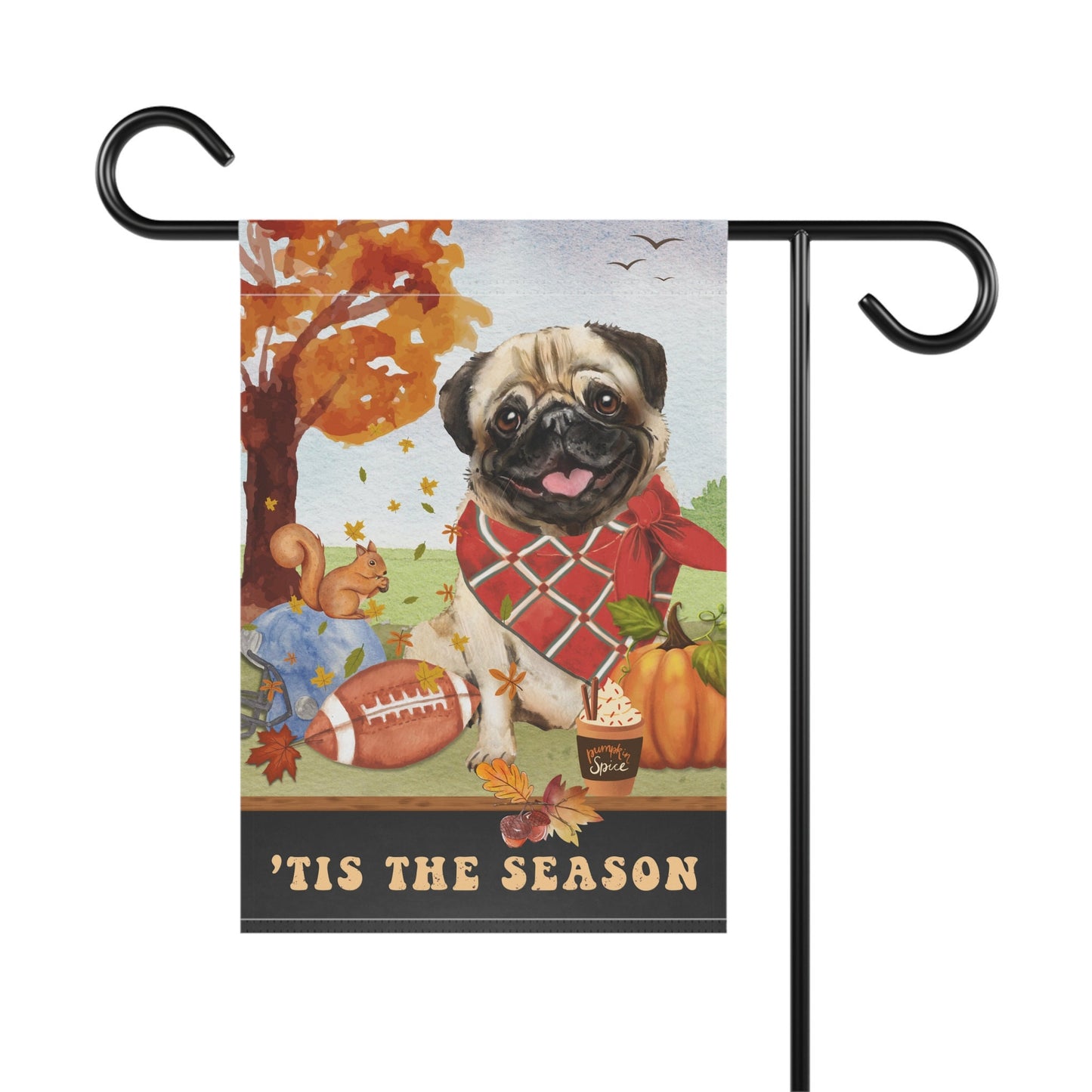 Pug Dog Fall Garden Flag - Football, Pumpkin Spice, Pug Mom Gift, Pug Lover Home Decor Halloween, Autumn