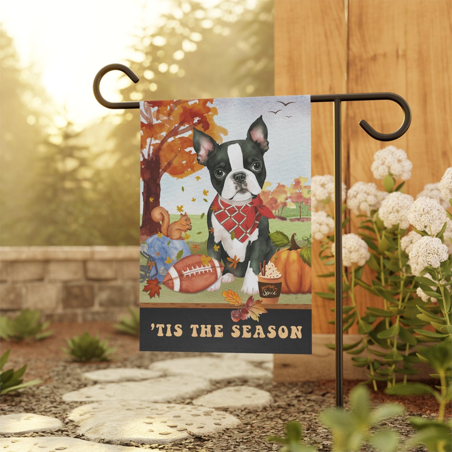 Boston Terrier Dog Fall Garden Flag - Football, Pumpkin Spice, Boston Terrier  Mom Gift, Boston Terrier  Lover Home Decor Hallowee