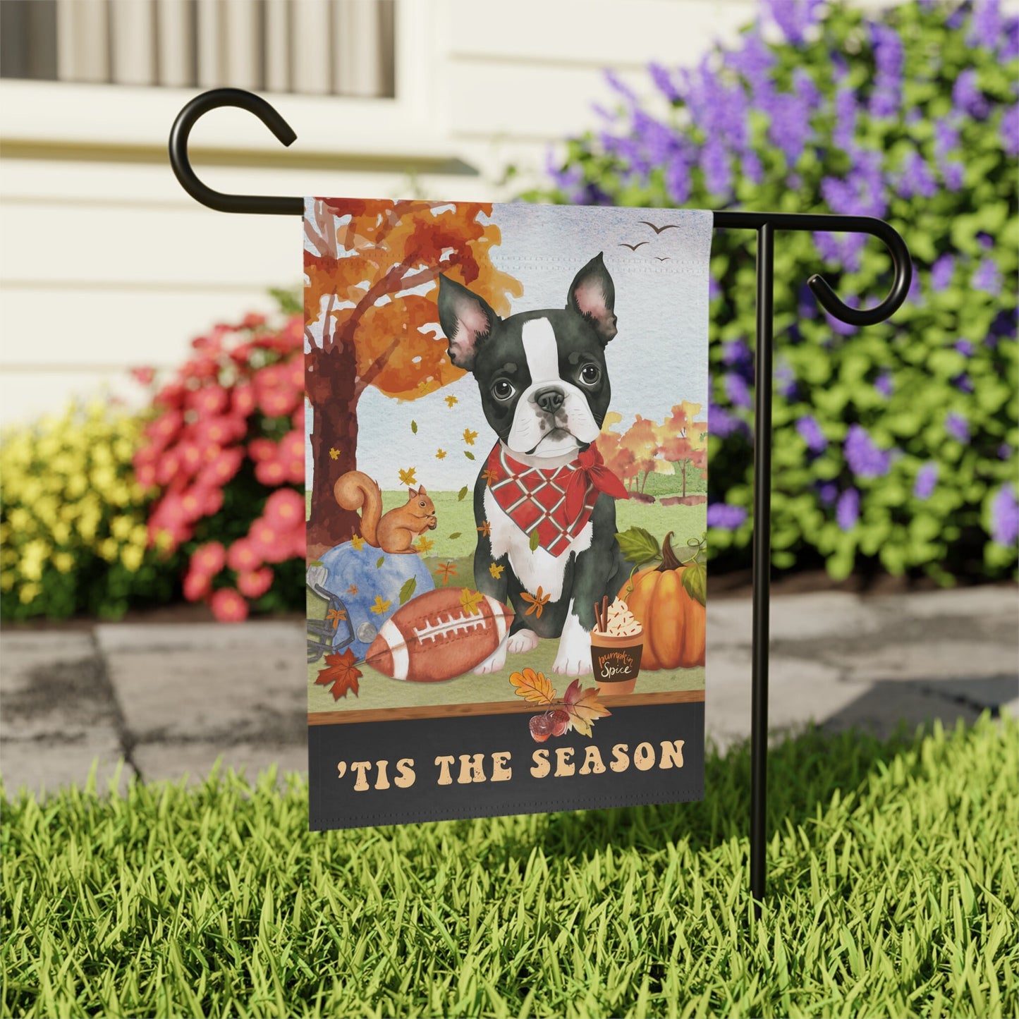 Boston Terrier Dog Fall Garden Flag - Football, Pumpkin Spice, Boston Terrier  Mom Gift, Boston Terrier  Lover Home Decor Hallowee