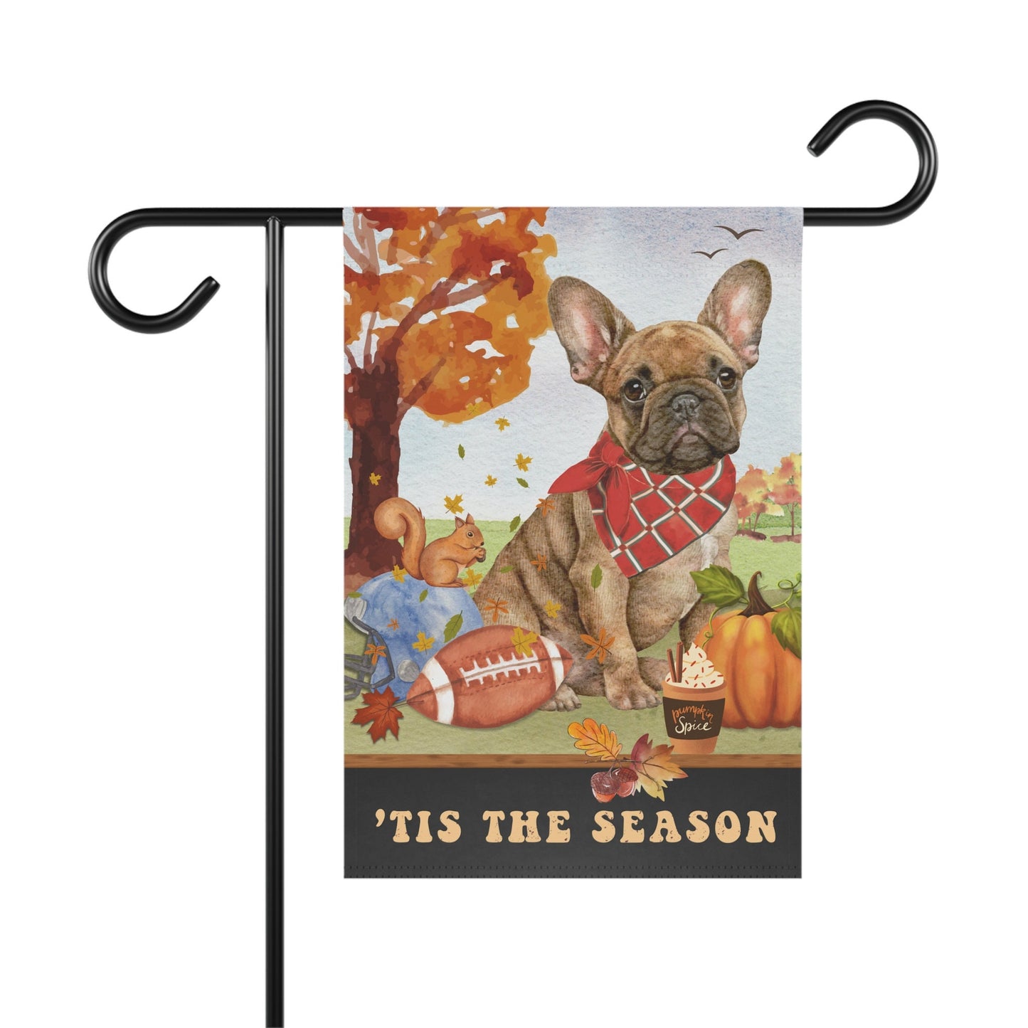 Frenchie - French Bulldog Fall Garden Flag, Football, Pumpkin Spice, Fawn Tan Frenchie Mom Gift, Frenchie Lover Home Decor Hallowe