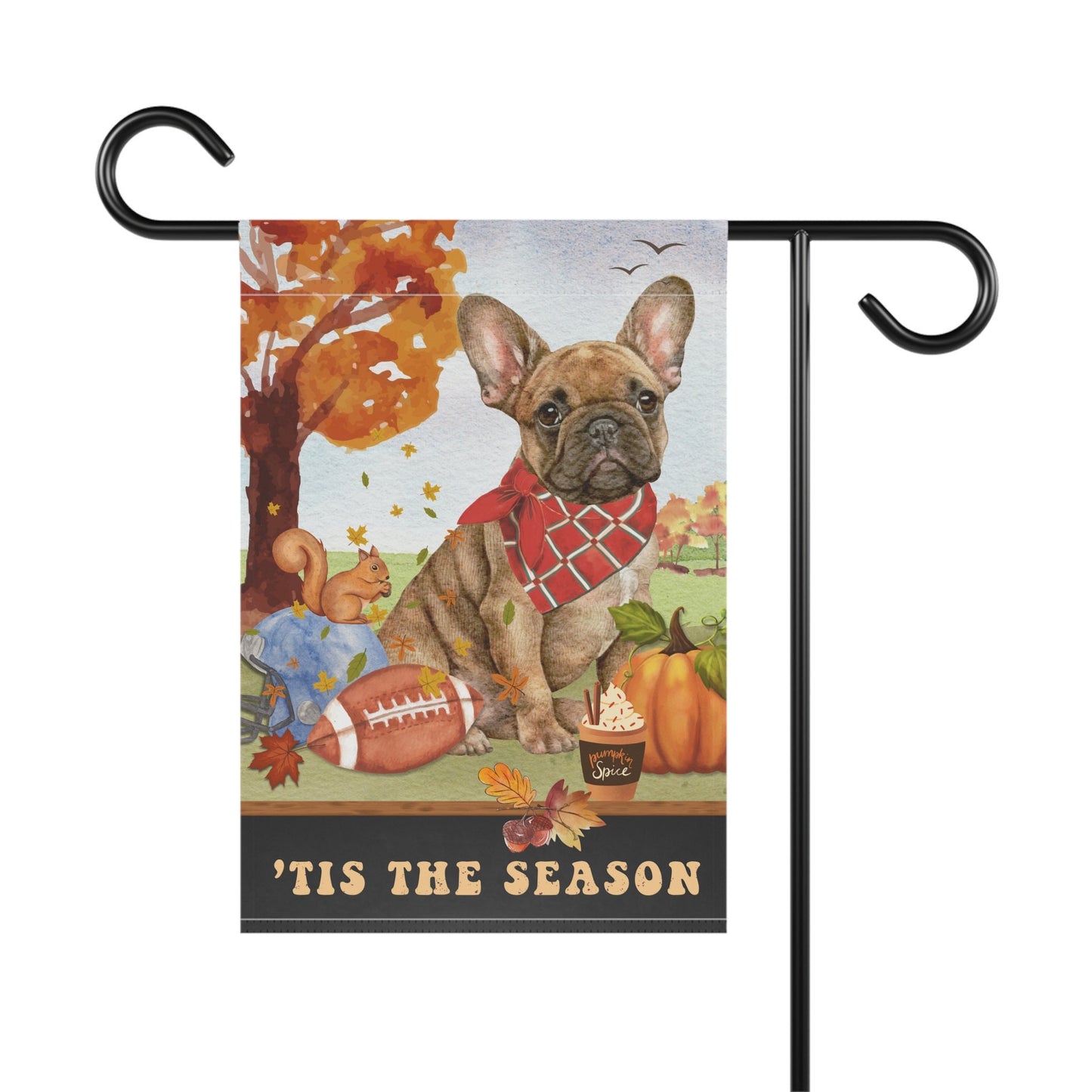 Frenchie - French Bulldog Fall Garden Flag, Football, Pumpkin Spice, Fawn Tan Frenchie Mom Gift, Frenchie Lover Home Decor Hallowe