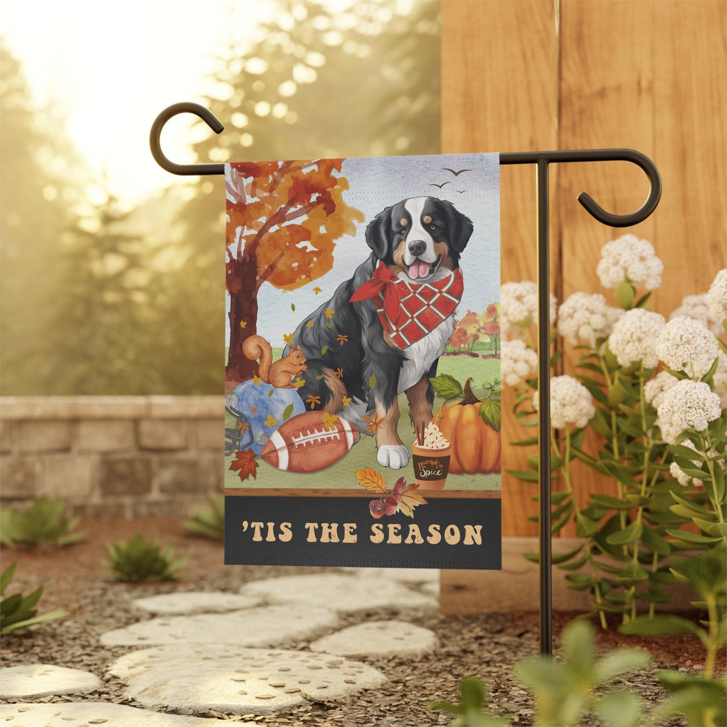 Bernese Mountain Dog Fall Garden Flag - Football, Pumpkin Spice, Bernese Mountain Dog Mom Gift, Bernese Lover Home Decor Halloween