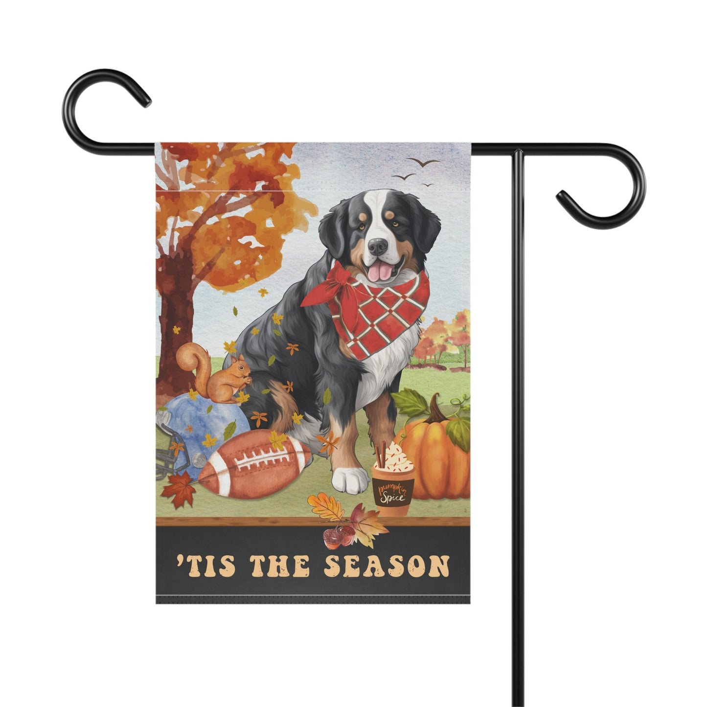 Bernese Mountain Dog Fall Garden Flag - Football, Pumpkin Spice, Bernese Mountain Dog Mom Gift, Bernese Lover Home Decor Halloween