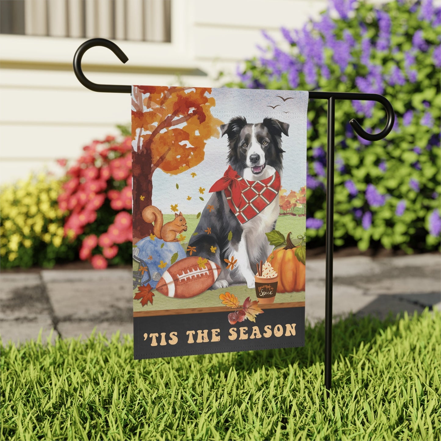 Border Collie Fall Garden Flag - Football, Pumpkin Spice, Border Collie Dog Mom Gift, Border Collie Lover Home Decor Halloween, Au