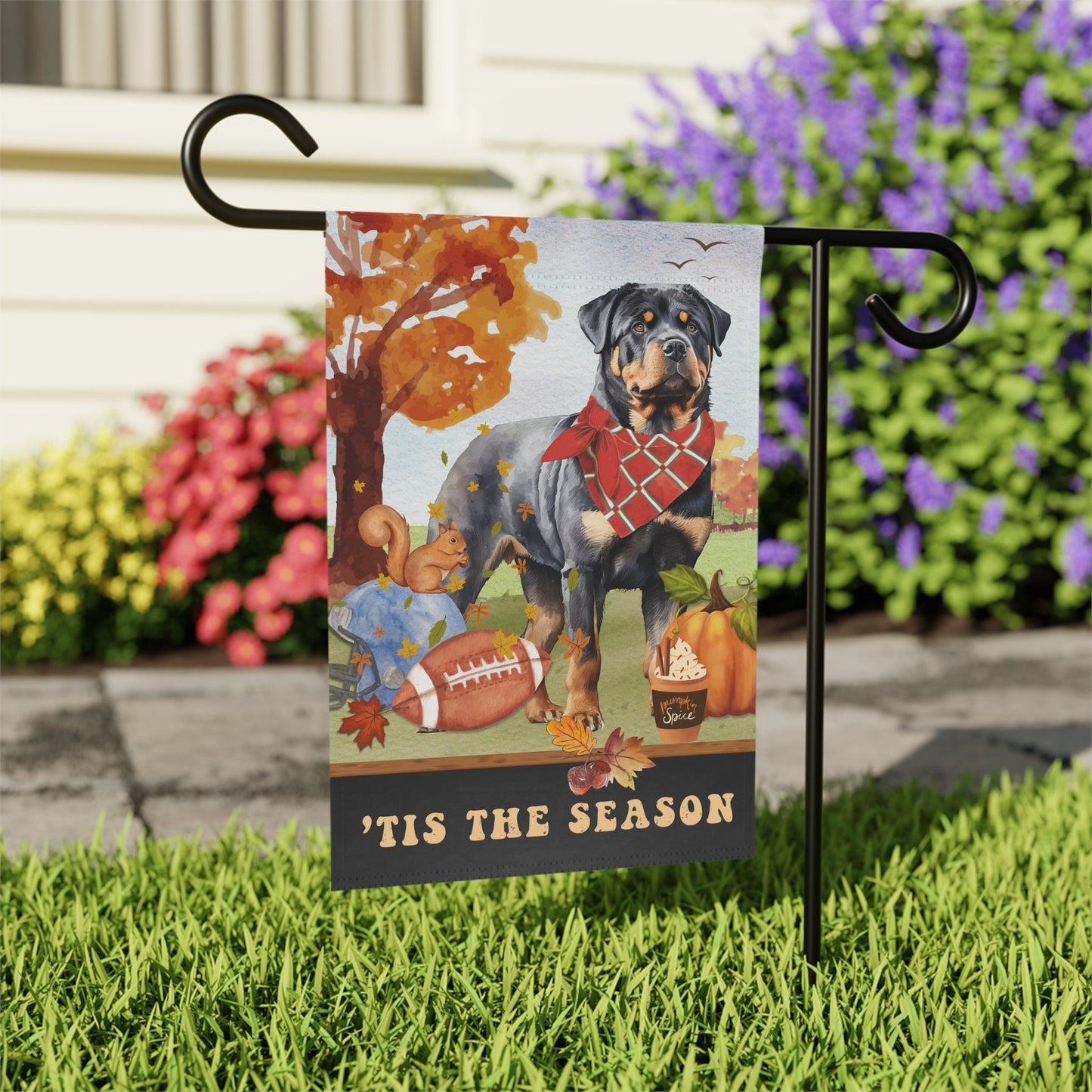 Rottweiler Fall Garden Flag - Football, Pumpkin Spice, Rottweiler Dog Mom Gift, Rottweiler Lover Home Decor Halloween, Autumn