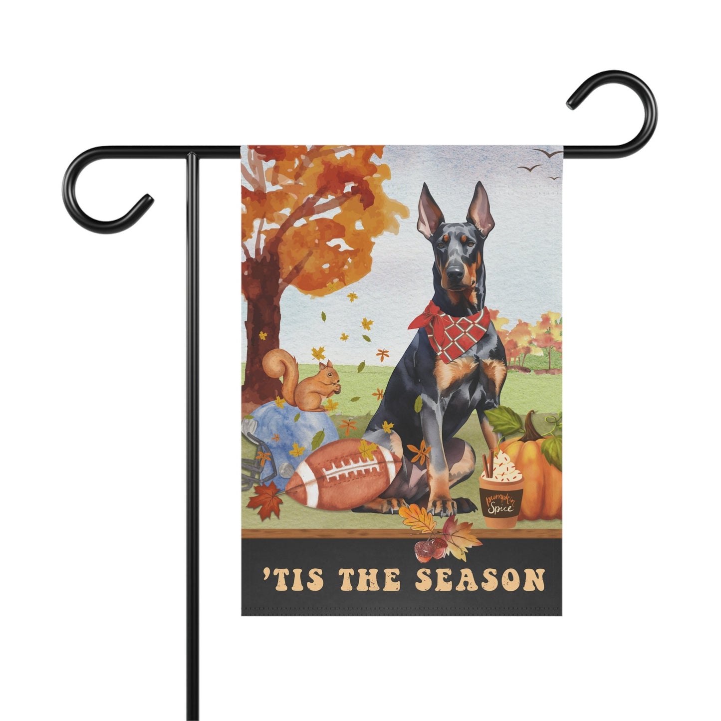 Dobermann Fall Garden Flag - Football, Pumpkin Spice, Dobermann Dog Mom Gift, Dobermann Lover Home Decor Halloween, Autumn