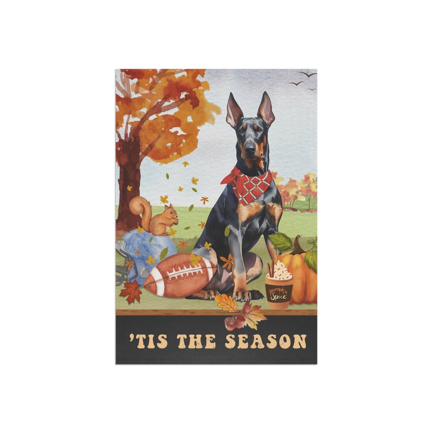 Dobermann Fall Garden Flag - Football, Pumpkin Spice, Dobermann Dog Mom Gift, Dobermann Lover Home Decor Halloween, Autumn