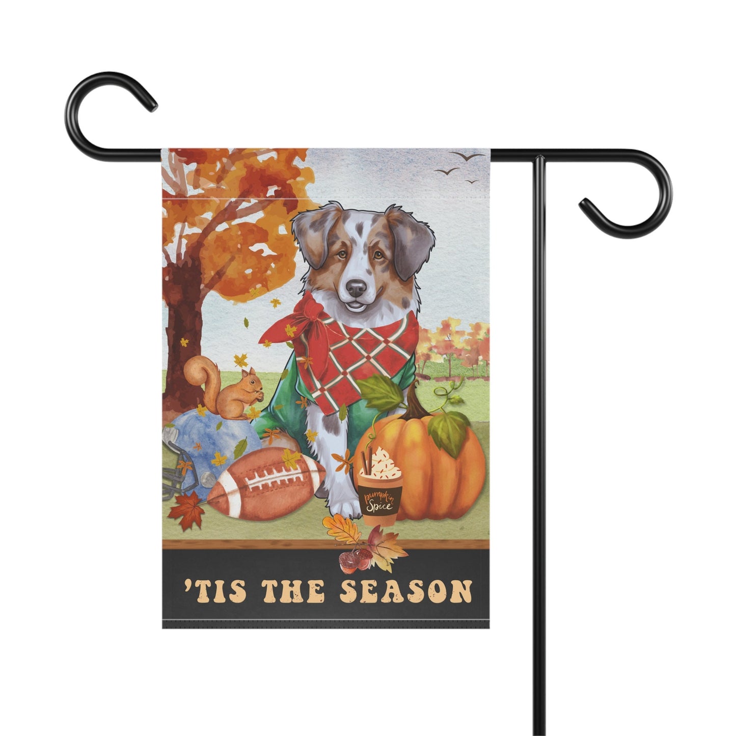 Australian Shepherd Fall Garden Flag - Football, Pumpkin Spice, Aussie Dog Mom Gift, Australian Shepherd Lover Home Decor Hallowee