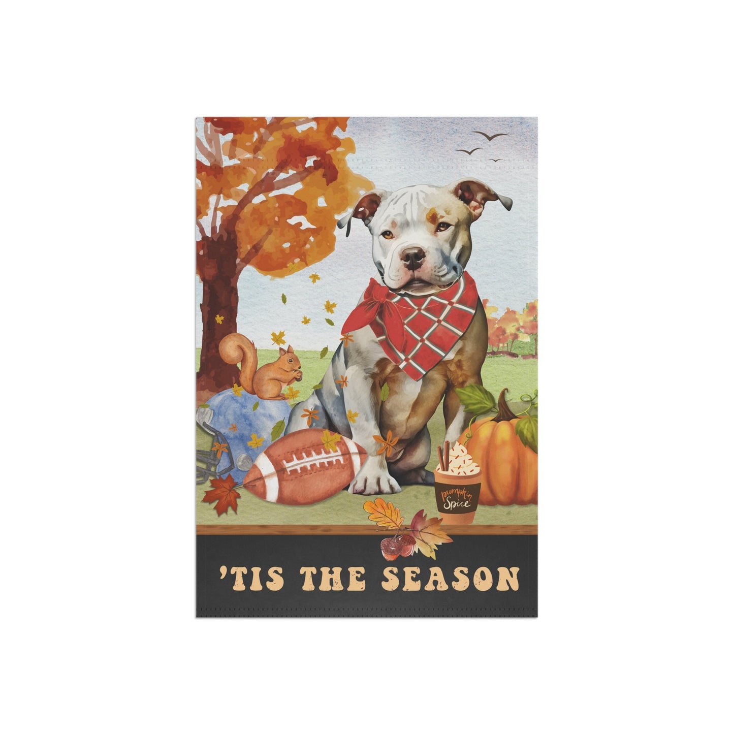 Pitbull Fall Autumn Garden Flag - Football, Pumpkin Spice, Pitbull (White Face) Dog Mom Gift, Pitbull Lover Home Decor Halloween,