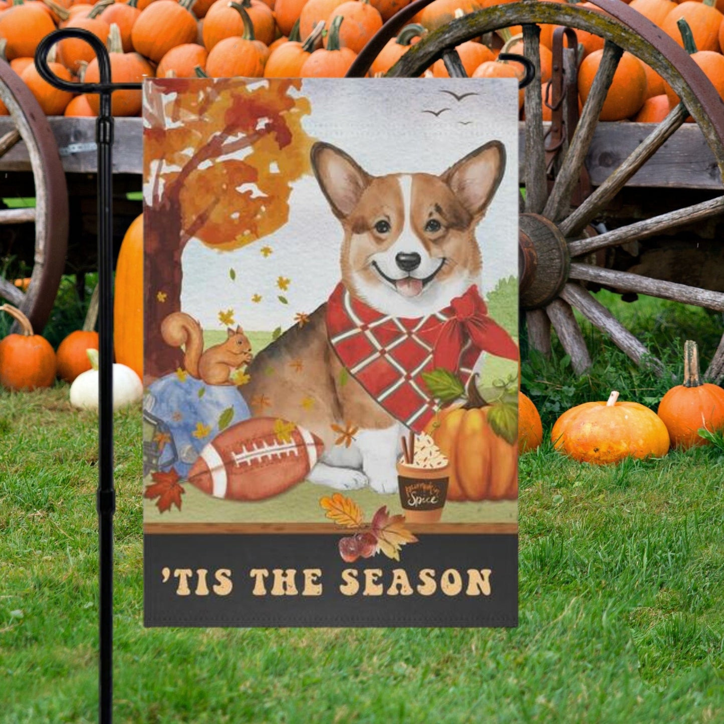 Corgi Fall Garden Flag - Football, Pumpkin Spice, Corgi  Dog Mom Gift, Corgi Lover Home Decor Halloween, Autumn