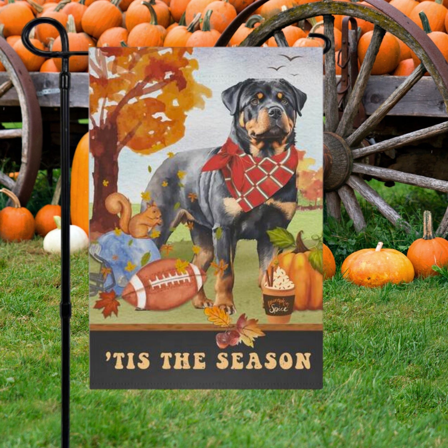 Rottweiler Fall Garden Flag - Football, Pumpkin Spice, Rottweiler Dog Mom Gift, Rottweiler Lover Home Decor Halloween, Autumn