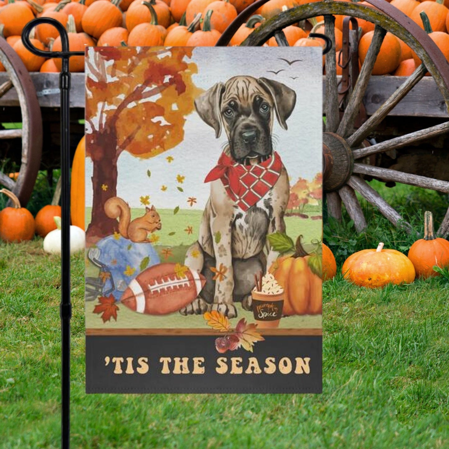 Great Dane Dog Fall Garden Flag - Football, Pumpkin Spice, Great Dane Mom Gift, Great Dane Lover Home Decor Halloween, Autumn