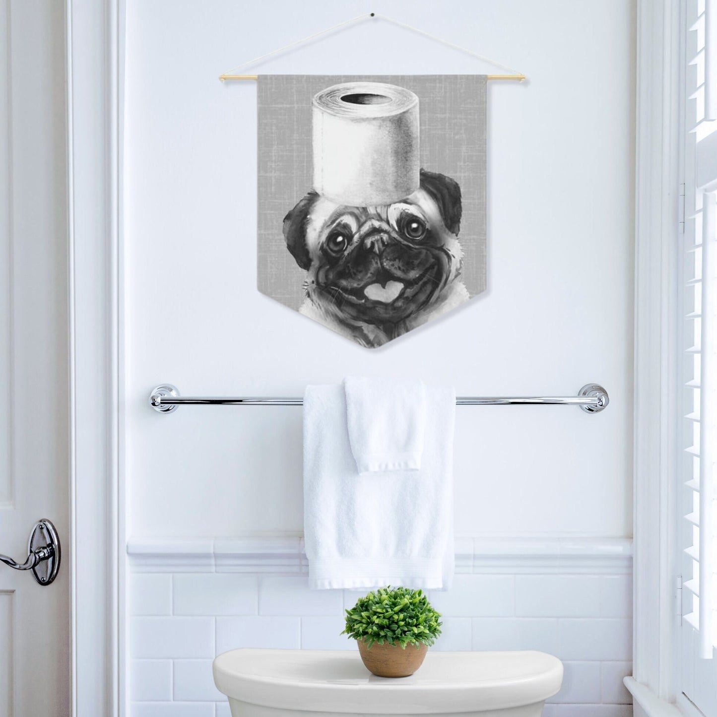 Bathroom Art Decor - Pug Dog Art Print, Toilet Humor, Funny Kids Bathroom Decor, Dog Bathroom Wall Hanging, Pug Mom Gift