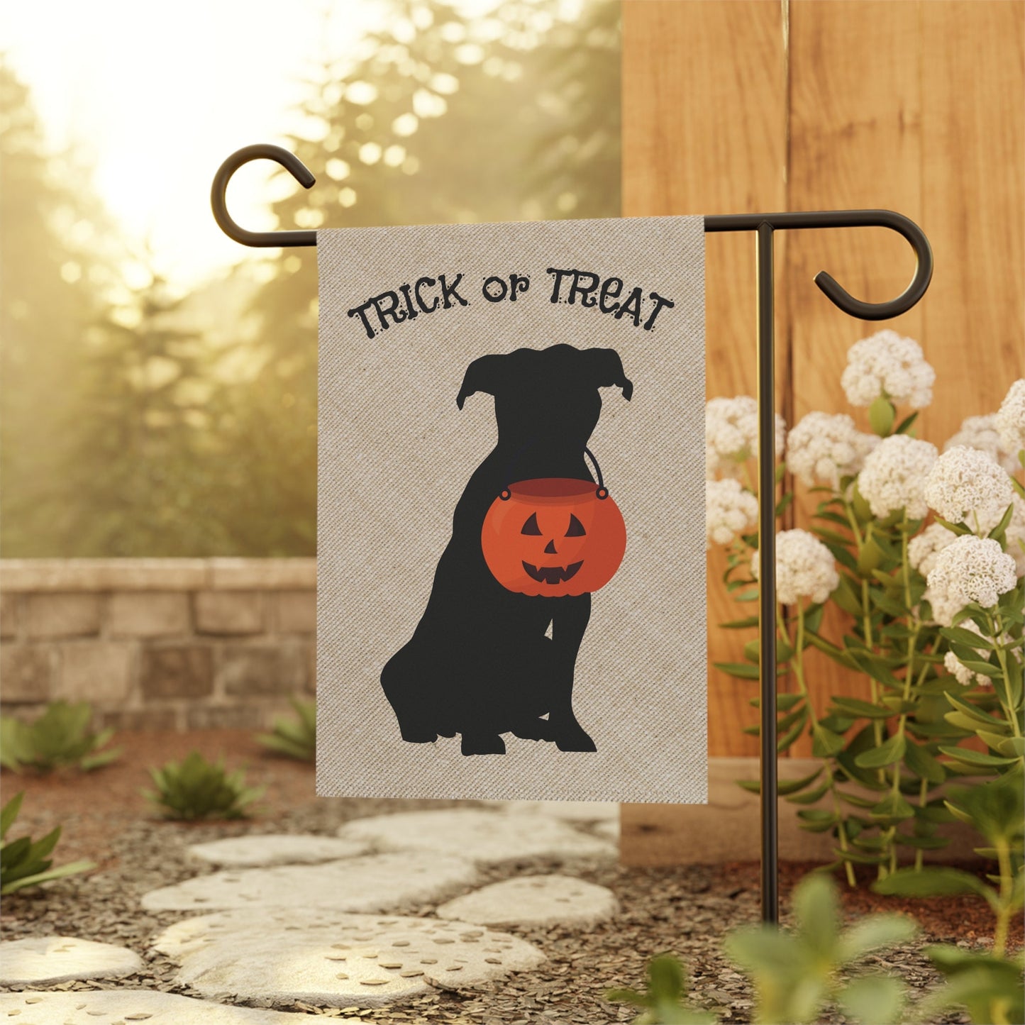 Pitbull Dog Halloween Lawn & Garden House Flag - Pitbull Mom Gift, Pitbull Fall Home Decor, Double-sided Banner, Stand Not Include