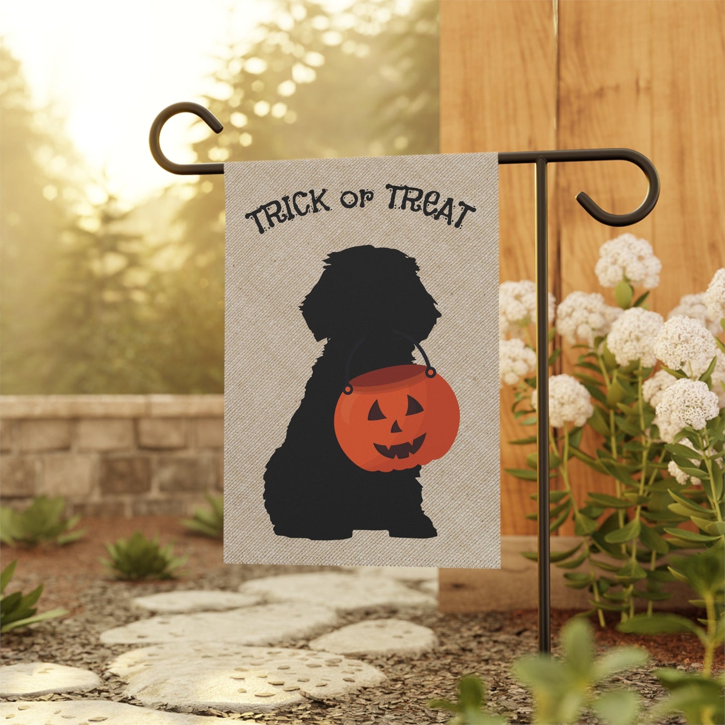 Cockapoo Mini Doodle Fall/Halloween Garden Flag - Minimalistic House Flag, Double-sided, Cockapoo, Mini Doodle Mom Gift, Pole Not