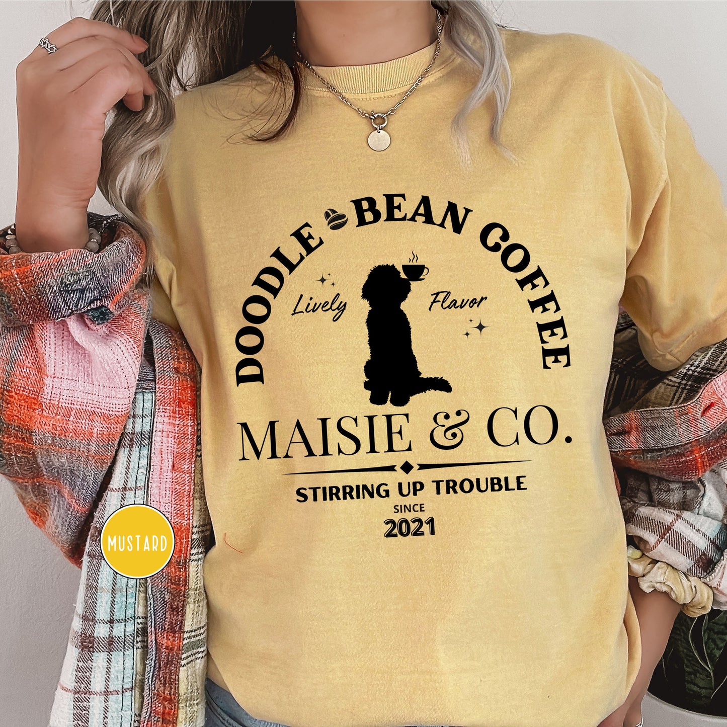 Comfort Colors® Doodle Dog Coffee  T-shirt - Cute Doodle Dog Mom or Dad Shirt, Dog and Coffee Lover Unisex T-shirt