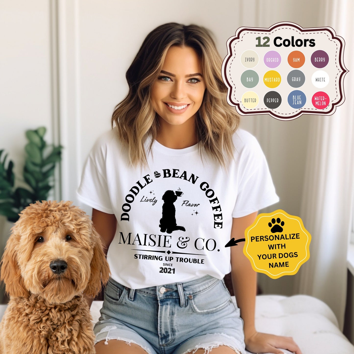 Comfort Colors® Doodle Dog Coffee  T-shirt - Cute Doodle Dog Mom or Dad Shirt, Dog and Coffee Lover Unisex T-shirt