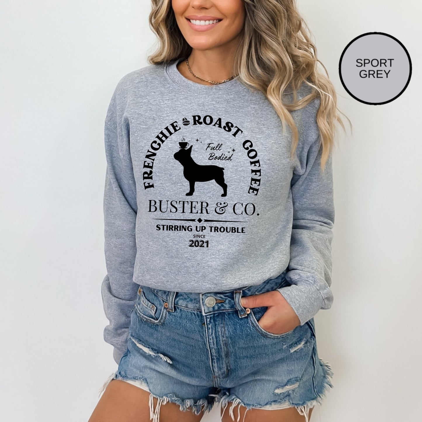 Personalized French Bulldog Coffee Sweatshirt - Perfect Gift for Frenchie Lovers & Moms and Dads,