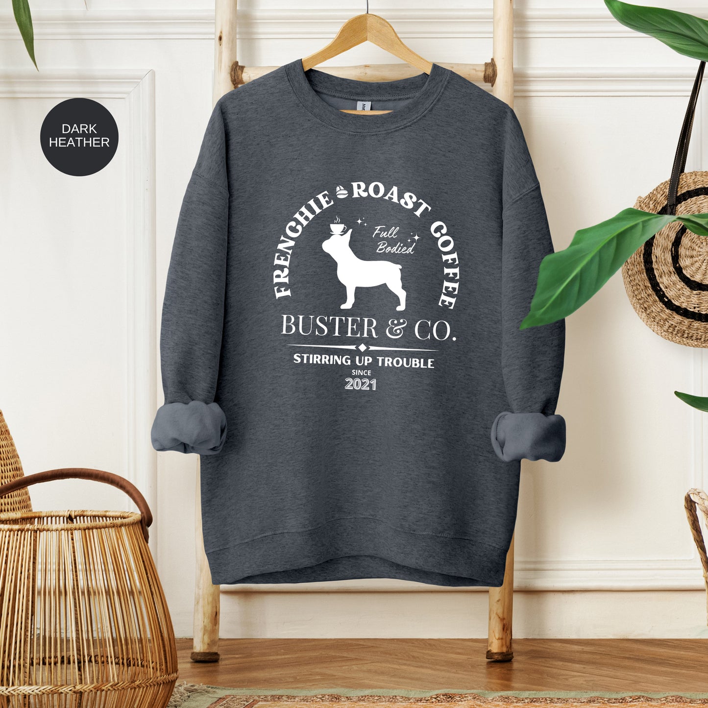 Personalized French Bulldog Coffee Sweatshirt - Perfect Gift for Frenchie Lovers & Moms and Dads,