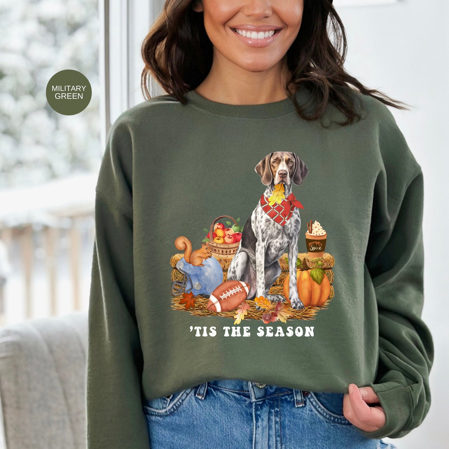 German Shorthaired Pointer Fall Pumpkin Dog Sweatshirt - Pumpkin Spice Tee, Halloween -Football Season, Dog Lover Groomer, Gsp Mom