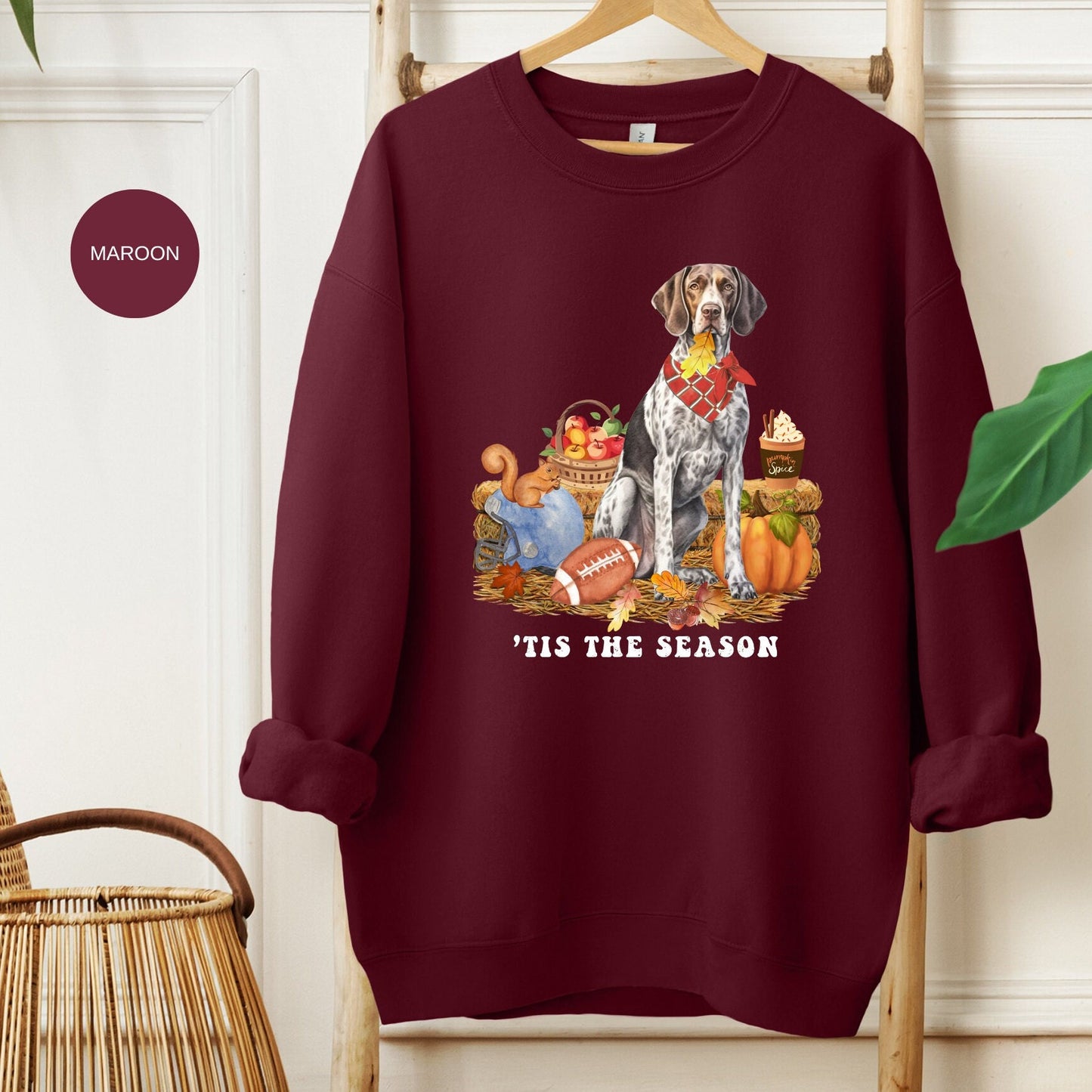 German Shorthaired Pointer Fall Pumpkin Dog Sweatshirt - Pumpkin Spice Tee, Halloween -Football Season, Dog Lover Groomer, Gsp Mom